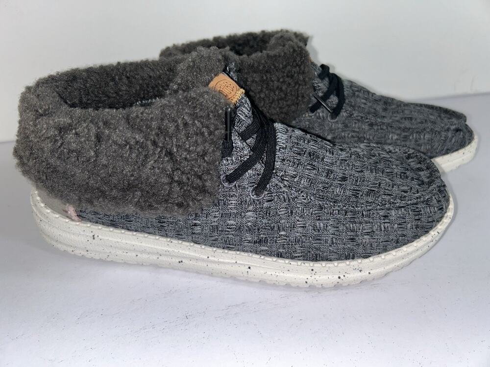 Hey Dude Womens Wendy Fold Stitch Cozy Black/Gray Size 8 US